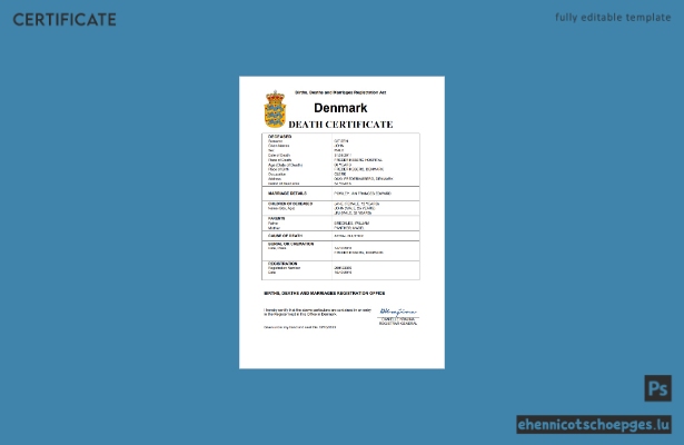 Dänisches Personenstandsregister: Sterbeurkunde (Word- und PDF-Beispiel)
